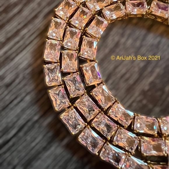 Gold 5mm Princess Cut Rectangular Diamond Tennis Chain Necklace